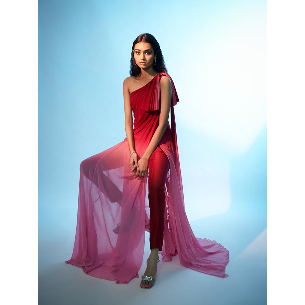 Anjali Kanwar Red Solid/Plain Seren Top with Pant (Set of 2)