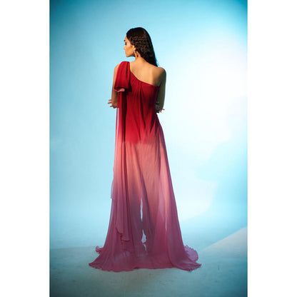 Anjali Kanwar Red Solid/Plain Seren Top with Pant (Set of 2)