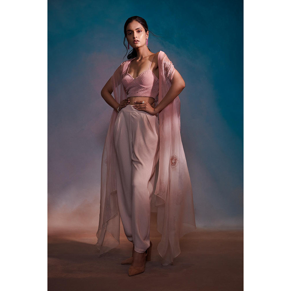 Anjali Kanwar Pink Embellished/Sequined Carina Cape with Bustier and Pant (Set of 3)