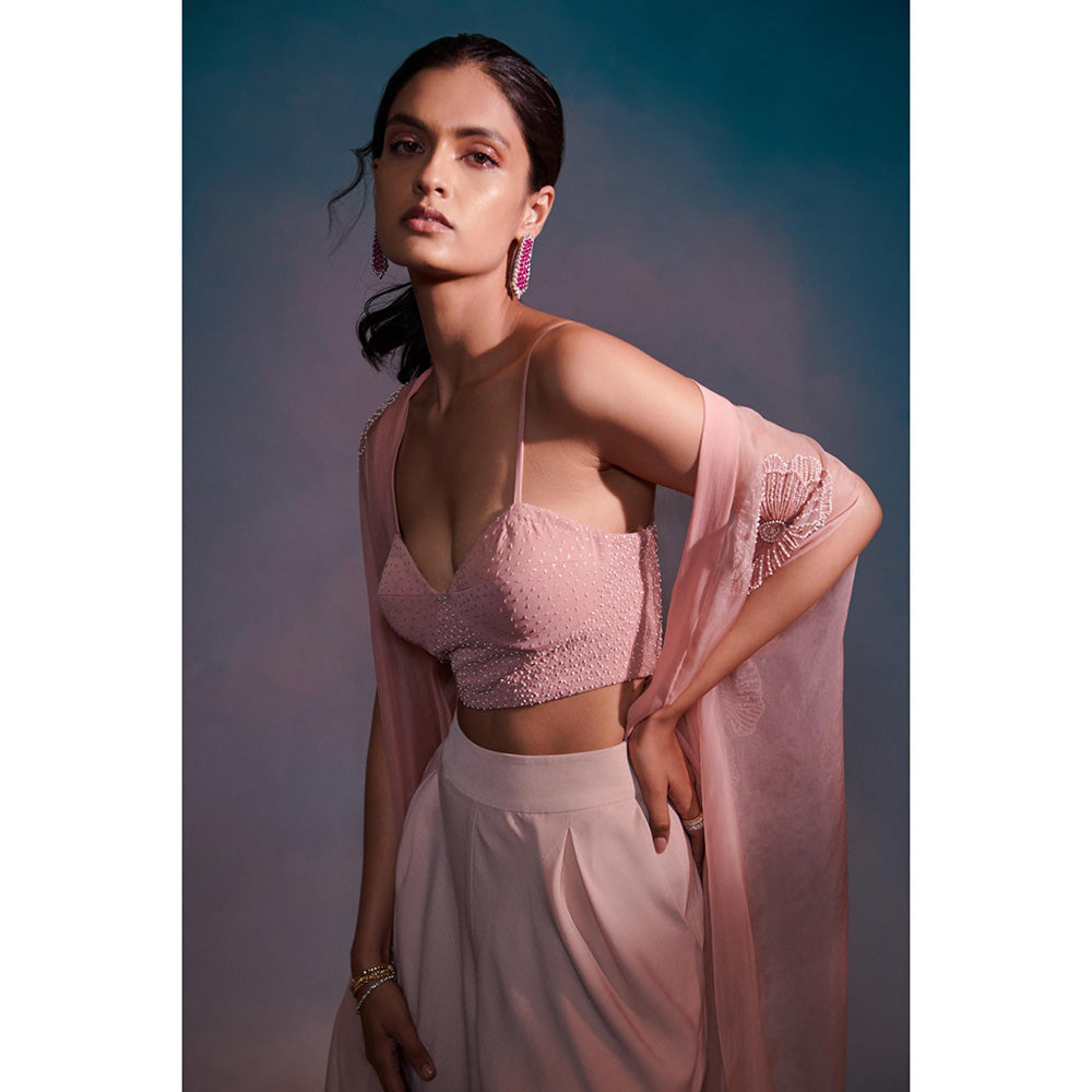 Anjali Kanwar Pink Embellished/Sequined Carina Cape with Bustier and Pant (Set of 3)