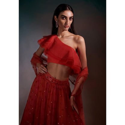 Anjali Kanwar Red Embellished/Sequined Helia Lehenga with Blouse and Dupatta (Set of 3)