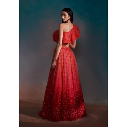 Anjali Kanwar Red Embellished/Sequined Helia Lehenga with Blouse and Dupatta (Set of 3)
