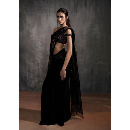 Anjali Kanwar Red Embellished/Sequined Stella Pre-Draped Saree with Stitched Blouse