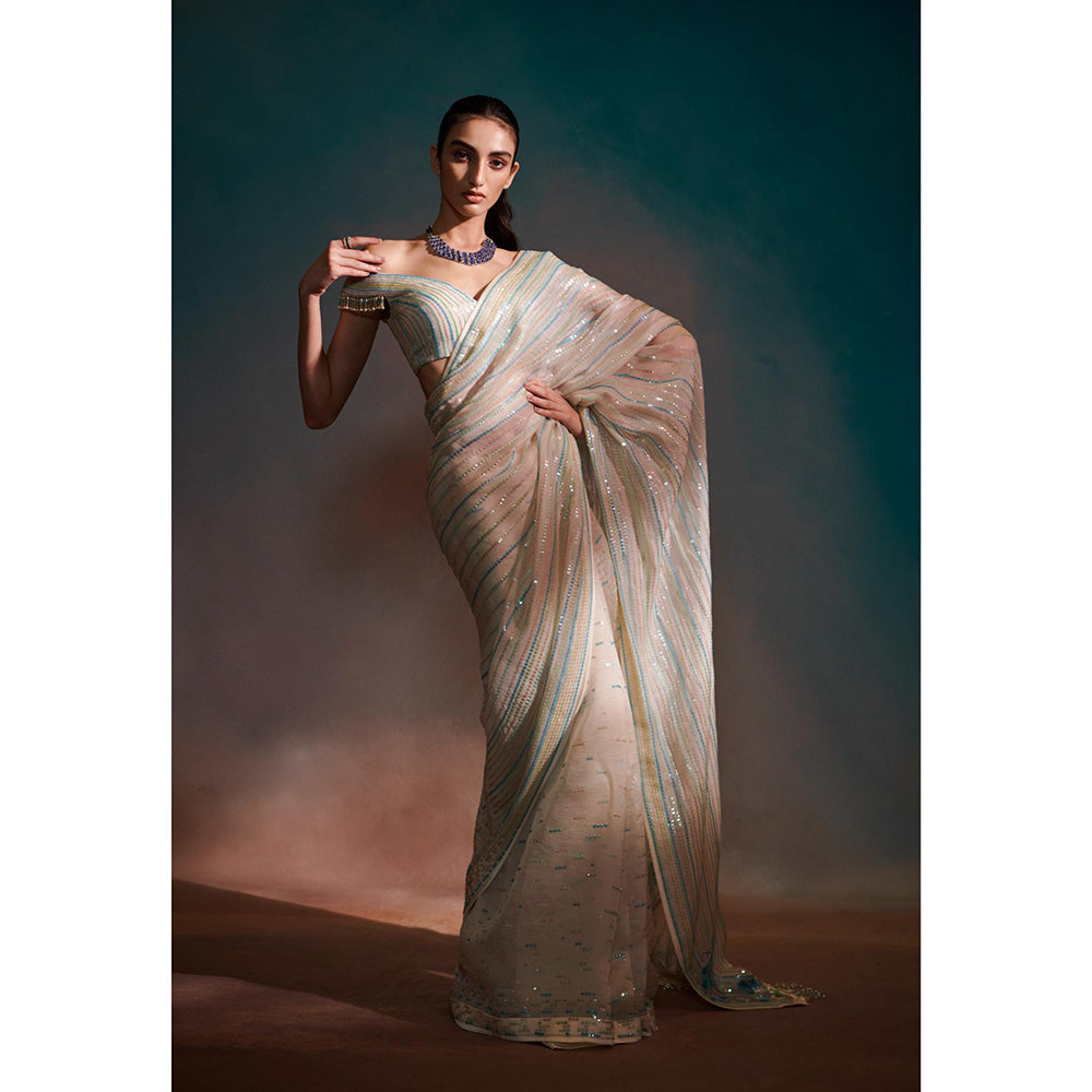Anjali Kanwar Red Stripes Luna Saree with Stitched Blouse