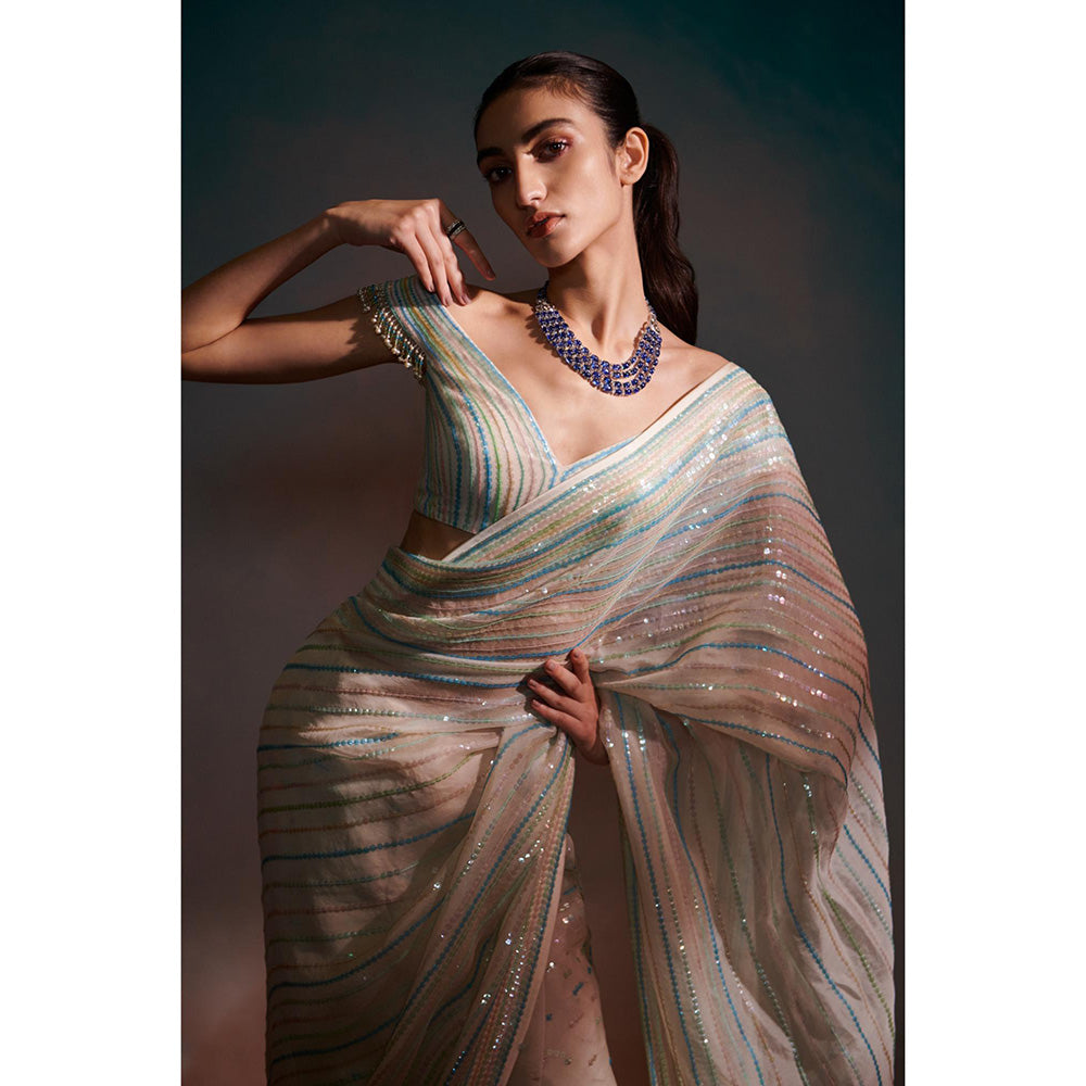 Anjali Kanwar Red Stripes Luna Saree with Stitched Blouse