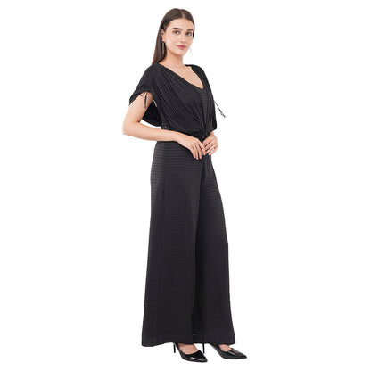 Anjali Kanwar Black Textured Ares Jumpsuit with Belt (Set of 2)