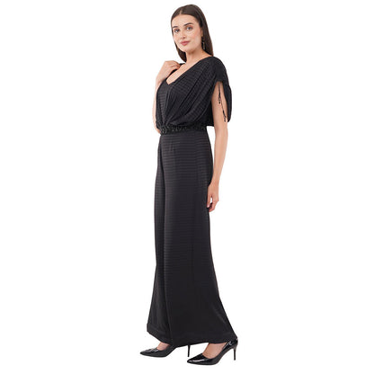 Anjali Kanwar Black Textured Ares Jumpsuit with Belt (Set of 2)