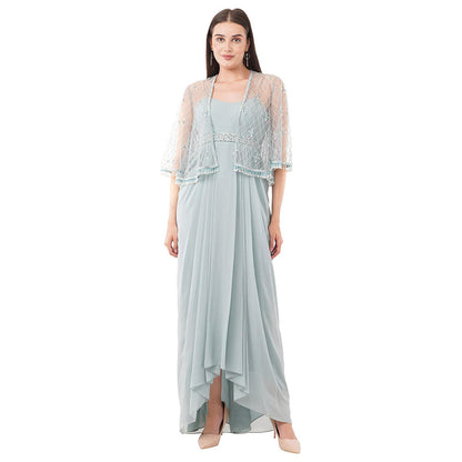 Anjali Kanwar Blue Embellished/Sequined Delilsh Maxi Dress with Cape (Set of 2)