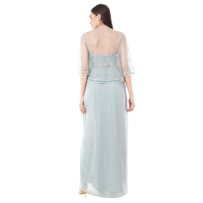 Anjali Kanwar Blue Embellished/Sequined Delilsh Maxi Dress with Cape (Set of 2)