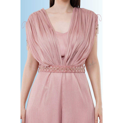 Anjali Kanwar Pink Embroidered Venus Jumpsuit with Belt (Set of 2)