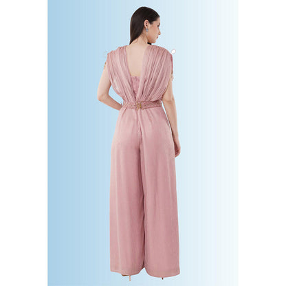 Anjali Kanwar Pink Embroidered Venus Jumpsuit with Belt (Set of 2)