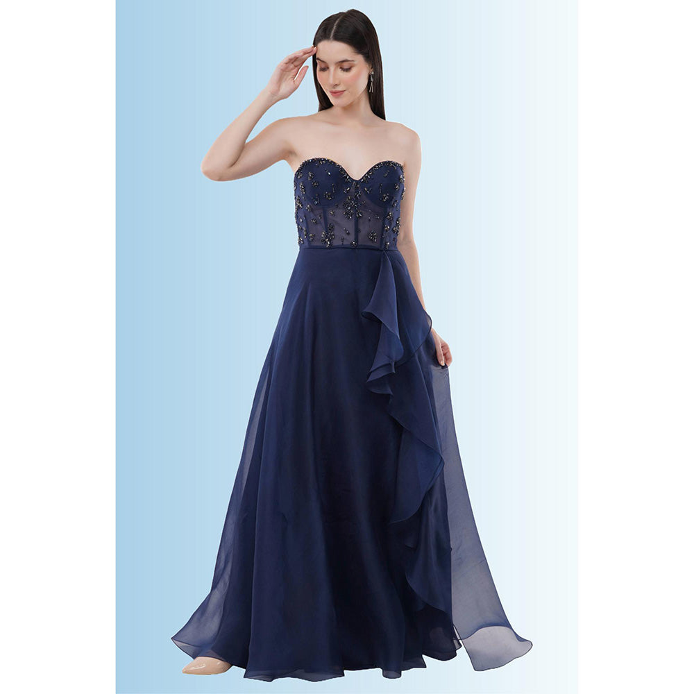 Anjali Kanwar Blue Embellished/Sequined Cascade Gown