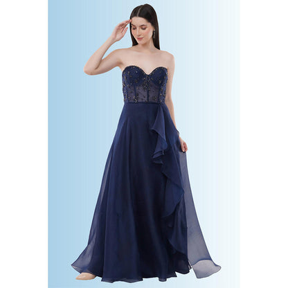 Anjali Kanwar Blue Embellished/Sequined Cascade Gown