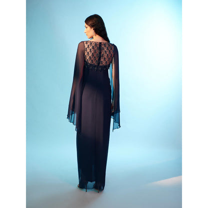 Anjali Kanwar Navy Blue Embellished/Sequined Veela Draped Dress