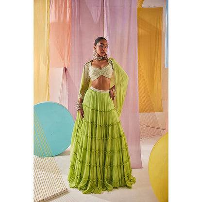 Anu Pellakuru Womens Green Meera Lehenga with Blouse and Dupatta (Set of 3)