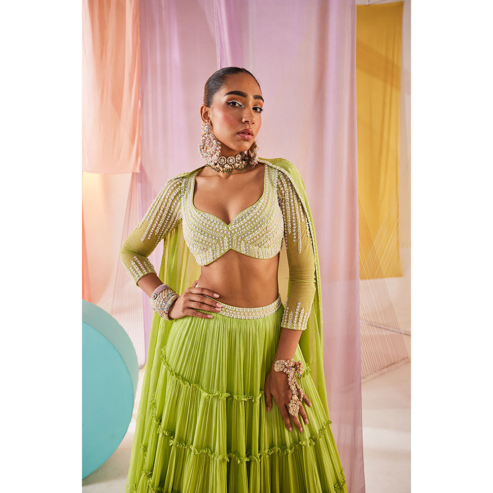 Anu Pellakuru Womens Green Meera Lehenga with Blouse and Dupatta (Set of 3)