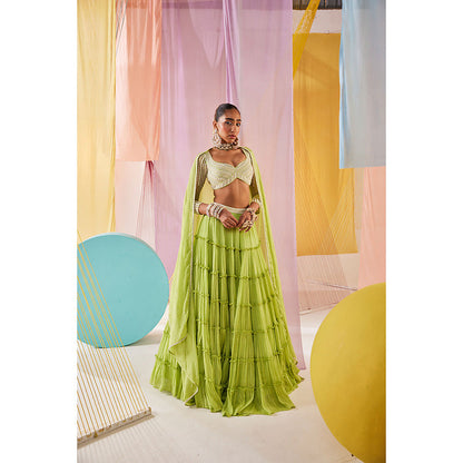 Anu Pellakuru Womens Green Meera Lehenga with Blouse and Dupatta (Set of 3)