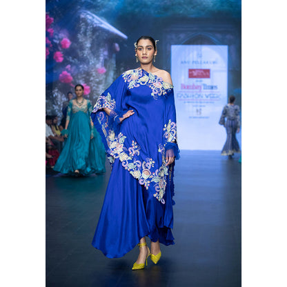 Anu Pellakuru Blue Vina Cape Embroidered Kaftan and Palazzo (Set of 2)