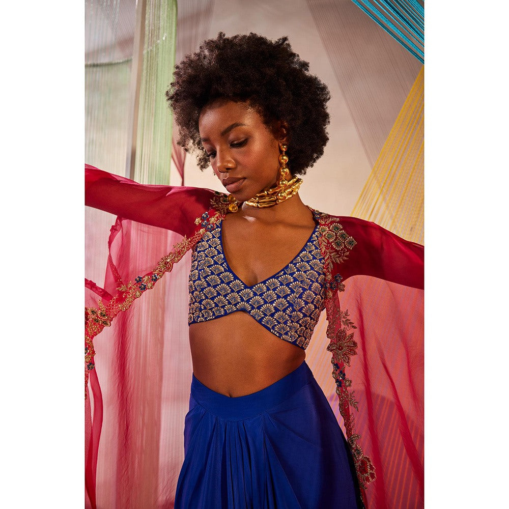 Anu Pellakuru Zaraah Embroidered Crop Top and Drape Skirt with Cape (Set of 3)