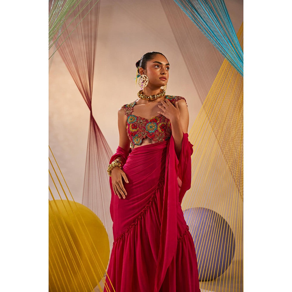 Anu Pellakuru Pink Swara Pre Drape Saree with Stitched Blouse