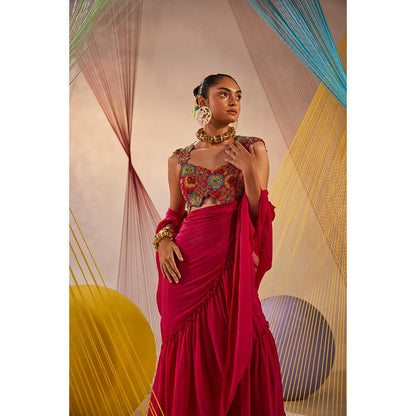 Anu Pellakuru Pink Swara Pre Drape Saree with Stitched Blouse