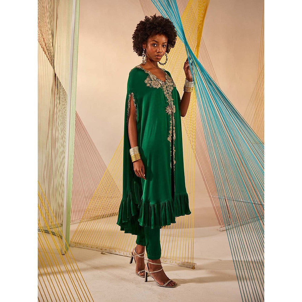 Anu Pellakuru Green Bianca Embroidered Jacket with Bustier and Pant (Set of 3)
