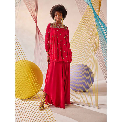 Anu Pellakuru Pink Anika Embroidered Top with Pant (Set of 2)