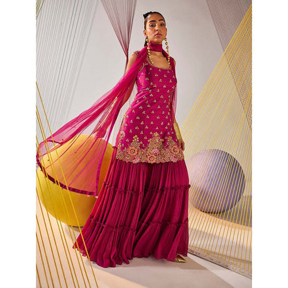 Anu Pellakuru Pink Tarangita Embroidered Kurta with Sharara and Dupatta (Set of 3)