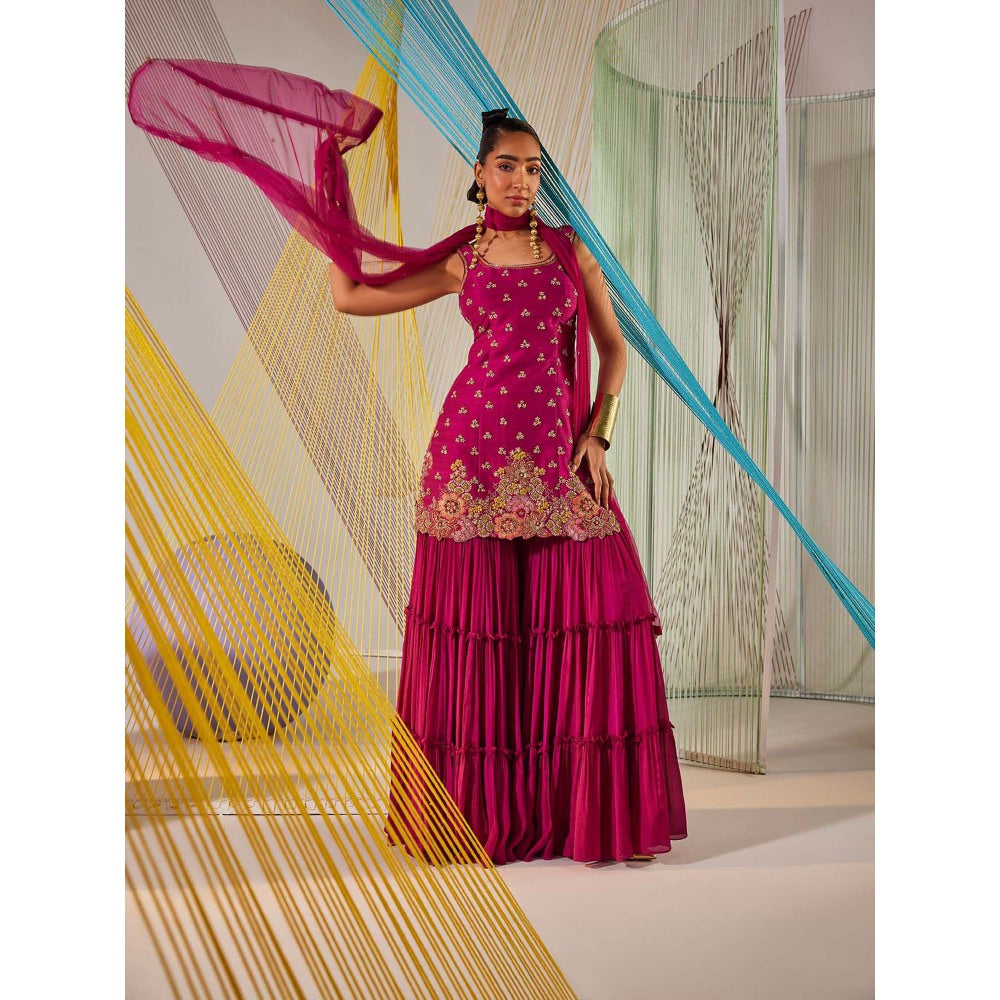 Anu Pellakuru Pink Tarangita Embroidered Kurta with Sharara and Dupatta (Set of 3)