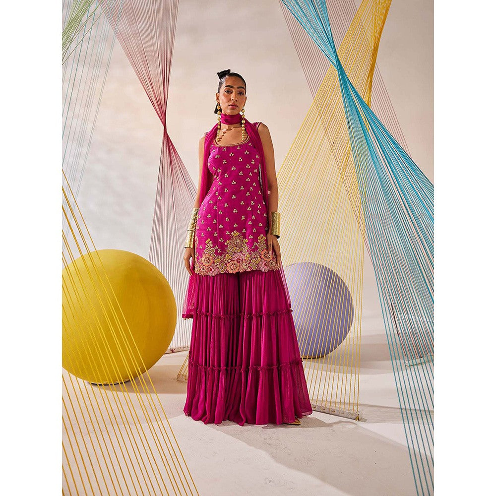 Anu Pellakuru Pink Tarangita Embroidered Kurta with Sharara and Dupatta (Set of 3)