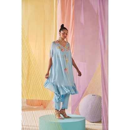 Anu Pellakuru Blue Saara Embroidered Jacket with Bustier and Pant (Set of 3)