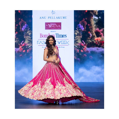 Anu Pellakuru Pink Raha Embroidered Lehenga with Blouse and Dupatta (Set of 3)