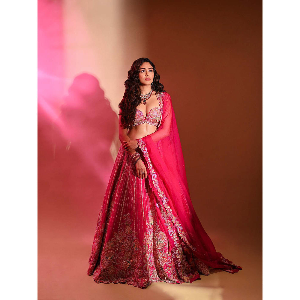 Anu Pellakuru Pink Raha Embroidered Lehenga with Blouse and Dupatta (Set of 3)
