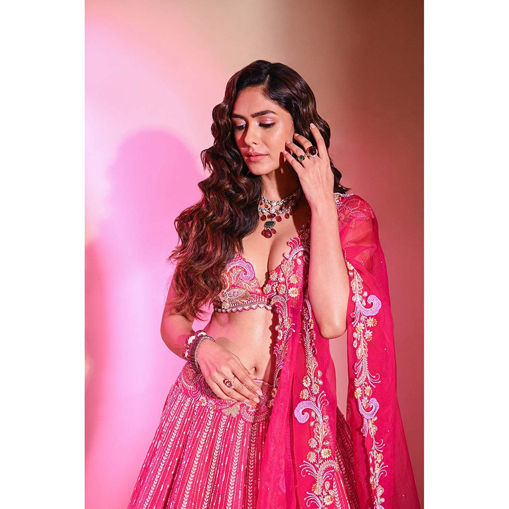 Anu Pellakuru Pink Raha Embroidered Lehenga with Blouse and Dupatta (Set of 3)