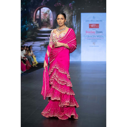 Anu Pellakuru Pink Tarani Pre-Draped Saree with Stitched Blouse