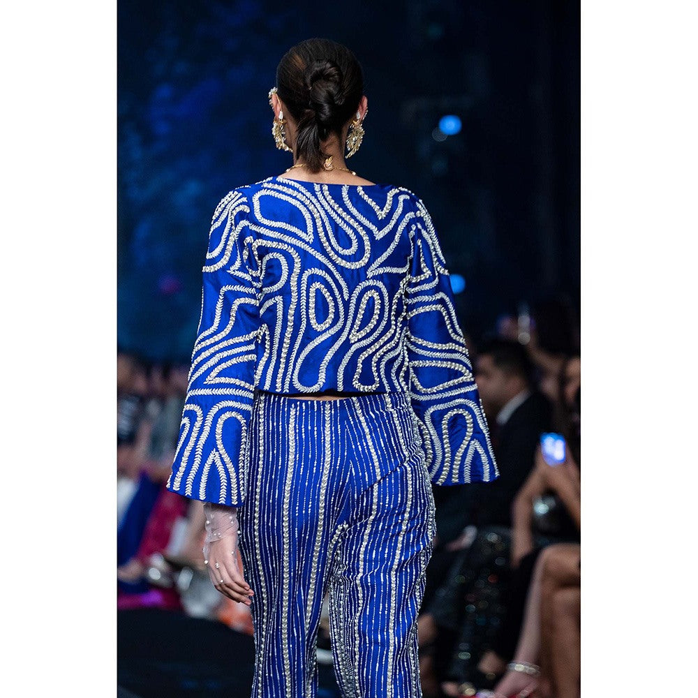 Anu Pellakuru Blue Mayukha Embroidered Jacket with Bustier and Pant (Set of 3)