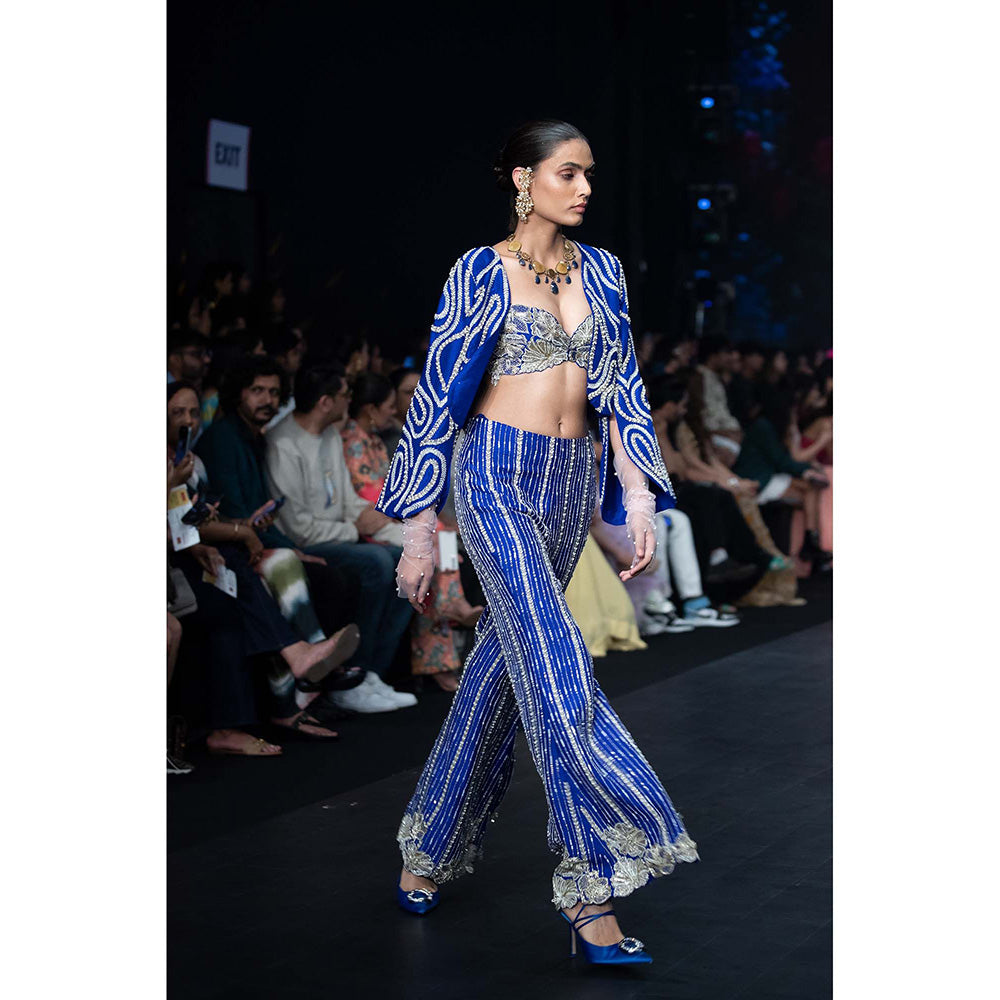 Anu Pellakuru Blue Mayukha Embroidered Jacket with Bustier and Pant (Set of 3)
