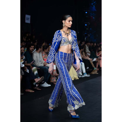 Anu Pellakuru Blue Mayukha Embroidered Jacket with Bustier and Pant (Set of 3)