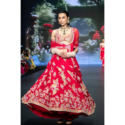 Anu Pellakuru Red Gunjan Embroidered Lehenga with Blouse and Dupatta (Set of 3)