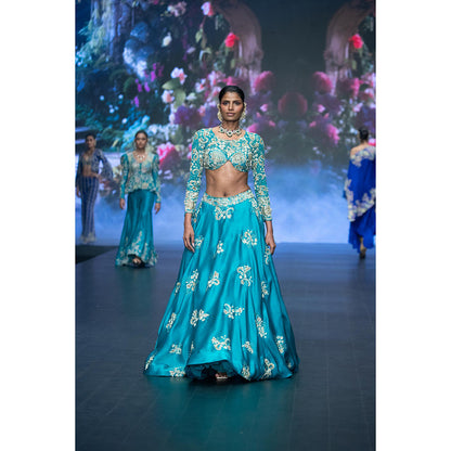 Anu Pellakuru Turquoise Lina Embroidered Lehenga with Blouse (Set of 2)