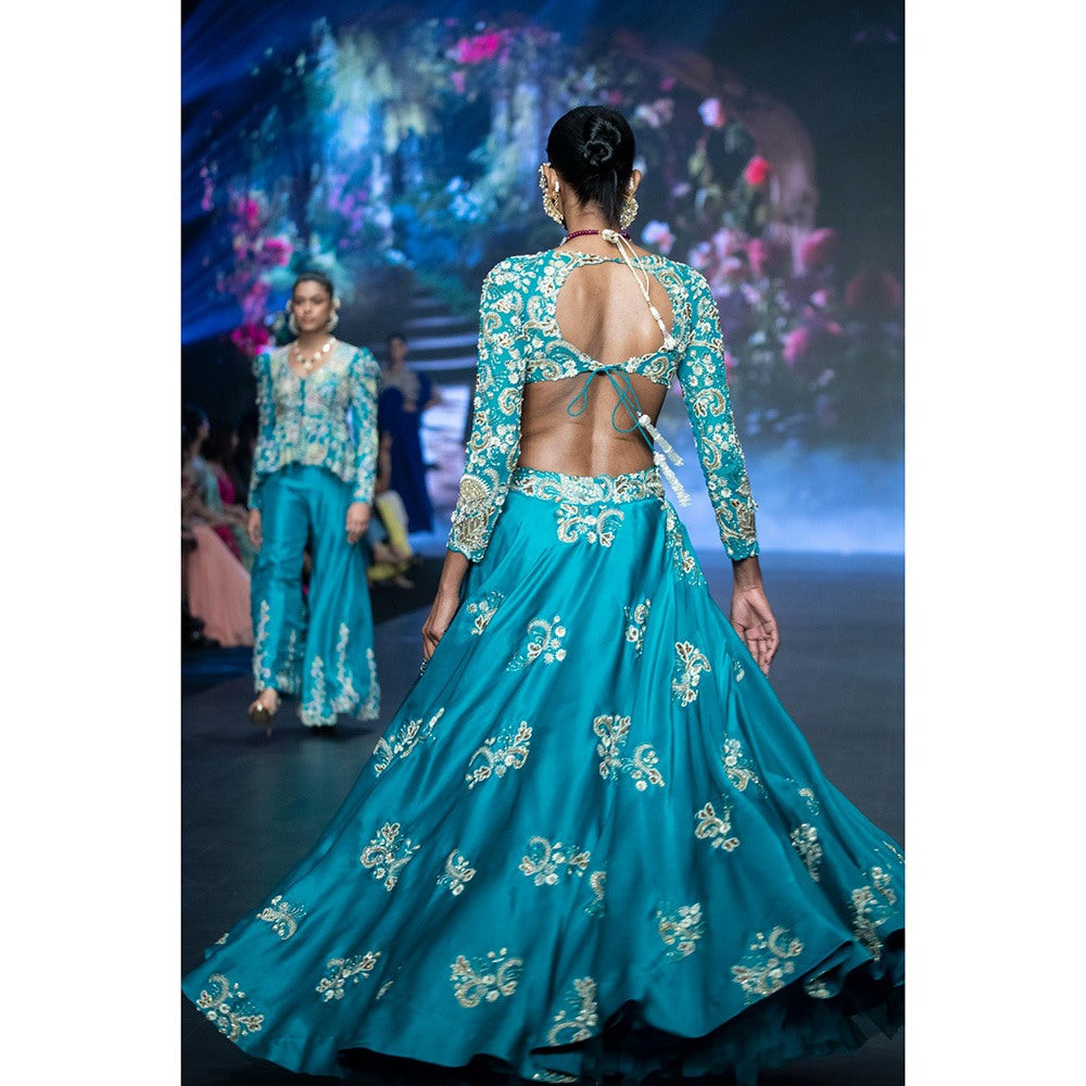 Anu Pellakuru Turquoise Lina Embroidered Lehenga with Blouse (Set of 2)