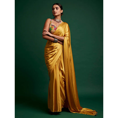 Apeksha Jain Label Mustard Embellished Saree and Belt with Stitched Blouse