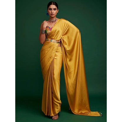 Apeksha Jain Label Mustard Embellished Saree and Belt with Stitched Blouse