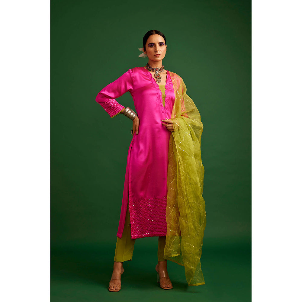 Apeksha Jain Label Rani Pink Kurta with Pant and Dupatta (Set of 3)