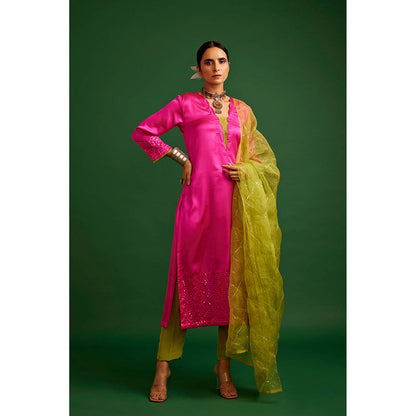 Apeksha Jain Label Rani Pink Kurta with Pant and Dupatta (Set of 3)