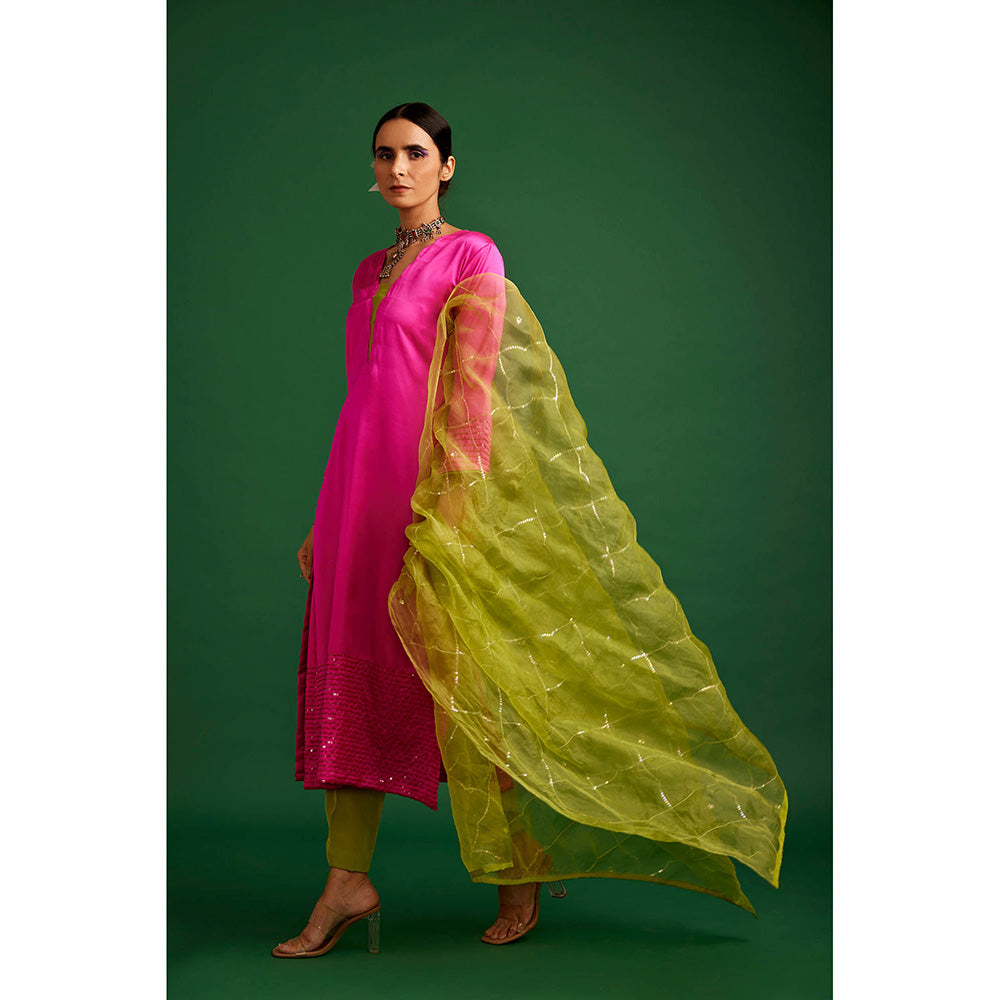 Apeksha Jain Label Rani Pink Kurta with Pant and Dupatta (Set of 3)