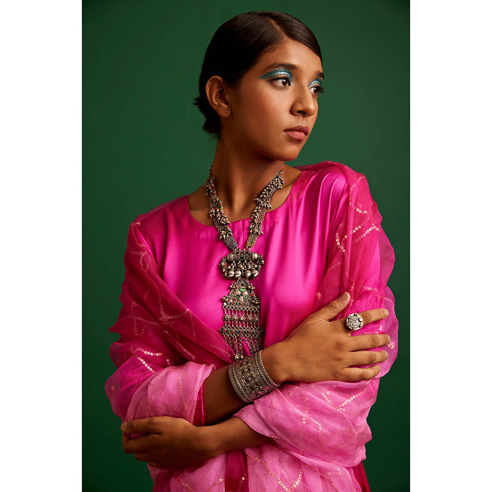 Apeksha Jain Label Rani Pink Kurta with Pant and Dupatta (Set of 3)