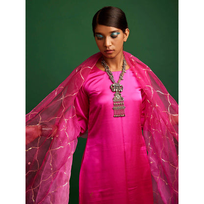 Apeksha Jain Label Rani Pink Kurta with Pant and Dupatta (Set of 3)