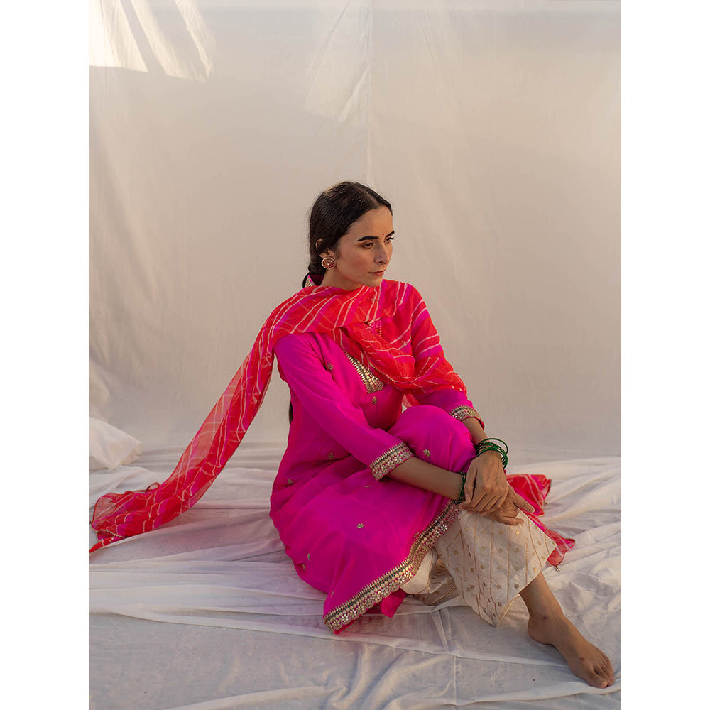 Apeksha Jain Label Magenta Pink Anarkali with Palazzo and Dupatta (Set of 3)