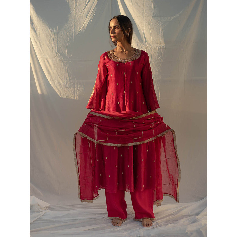 Apeksha Jain Label Red Anarkali with Palazzo and Dupatta (Set of 3)